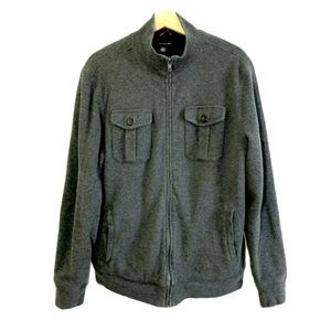 Tommy Hilfiger Faux Fur Zip Up Sweater Jacket Pockets Gray Sz M